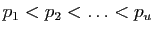 $ p_1<p_2<\ldots<p_u$