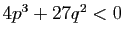 $ 4p^3+27q^2< 0$