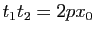$ t_1t_2=2px_0$