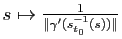 $ s\mapsto \frac{1}{\Vert\gamma'(s_{t_0}^{-1}(s))\Vert}$