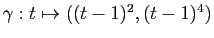 $ \gamma : t \mapsto ((t-1)^2, (t-1)^4)$