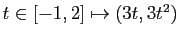 $ t\in[-1,2] \mapsto (3t,3t^2)$