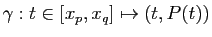 $ \gamma : t\in[x_p,x_q] \mapsto (t,P(t))$