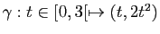 $ \gamma : t\in [0,3[ \mapsto (t,2t^2)$