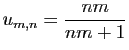 $ \displaystyle{u_{m,n}=\frac{nm}{nm+1}}$