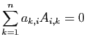 $ \displaystyle{\sum_{k=1}^n a_{k,i}A_{i,k}=0}$