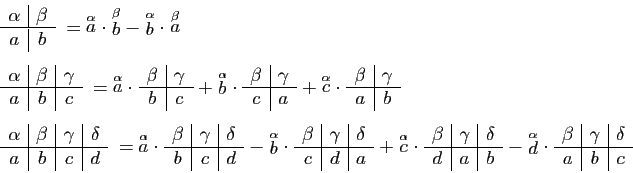 \begin{displaymath}
\begin{array}{l}
\begin{array}{c\vert c}\alpha&\beta \hlin...
...vert c}\beta&\gamma&\delta \hline a&b&c\end{array}\end{array}\end{displaymath}