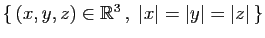 $ \{ (x,y,z)\in\mathbb{R}^3 ,\;\vert x\vert=\vert y\vert=\vert z\vert \}$