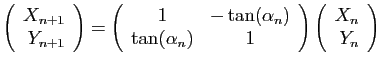 $\displaystyle \left(\begin{array}{r}X_{n+1}\ Y_{n+1}\end{array}\right)
=
\left...
...a_n)&1\end{array}\right)
\left(\begin{array}{r}X_{n}\ Y_{n}\end{array}\right)
$