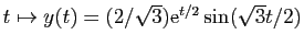$ t\mapsto y(t)=(2/\sqrt{3})\mathrm{e}^{t/2}\sin(\sqrt{3}t/2)$