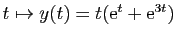 $ t\mapsto y(t)=t(\mathrm{e}^{t}+\mathrm{e}^{3t})$