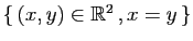 $ \{ (x,y)\in\mathbb{R}^2 ,x=y \}$