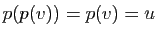 $ p(p(v))=p(v)=u$