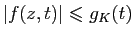 $\displaystyle \vert f(z,t)\vert\leqslant g_K(t)$
