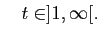 $\displaystyle \quad t\in ]1,\infty[.$