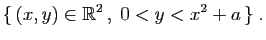 $\displaystyle \{ (x,y)\in\mathbb{R}^2 ,\;0<y<x^2+a \}\;.$