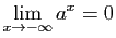 $\displaystyle \lim_{x\to -\infty} a^x=0$