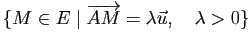 $ \{M\in E \mid \overrightarrow{AM}=\lambda \u,\quad \lambda > 0\}$