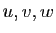 $ u, v, w$