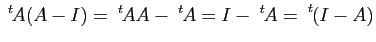 $\displaystyle \tr{A}(A-I)=\tr{A}A-\tr{A}=I-\tr{A}=\tr{(I-A)}$