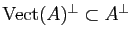 $ \Vect(A)^\perp \subset A^\perp$