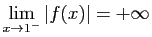 $ \displaystyle{\lim_{x\to 1^-}\vert f(x)\vert=+\infty}$