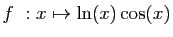 $ f&nbsp;: x\mapsto \ln(x)\cos(x)$