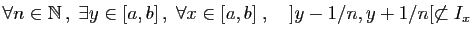 $\displaystyle \forall n\in\mathbb{N} ,\;\exists y\in [a,b] ,\;\forall x\in[a,b]\;,\quad
]y-1/n,y+1/n[\not\subset I_x
$