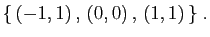 $\displaystyle \{  (-1,1) , (0,0) , (1,1) \}\;.
$