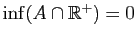 $ \inf(A\cap \mathbb{R}^+)=0$