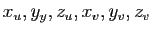 $ x_u,y_y,z_u,x_v,y_v,z_v$