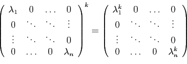 \begin{displaymath}
\left(
\begin{array}{cccc}
\lambda_1&0&\ldots&0\\
0&\ddots&...
...s&\ddots&\ddots&0\\
0&\ldots&0&\lambda_n^k
\end{array}\right)
\end{displaymath}