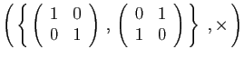 $\displaystyle \left( \left\{ 
\left(\begin{array}{cc}1&0\ 0&1\end{array}\rig...
...\left(\begin{array}{cc}0&1\ 1&0\end{array}\right) \right\}\;,\times \right)
$