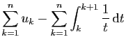 $\displaystyle \displaystyle{ \sum_{k=1}^n u_k -\sum_{k=1}^n
\int_k^{k+1}\frac{1}{t} \mathrm{d}t}$