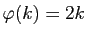 $ \varphi(k)=2k$